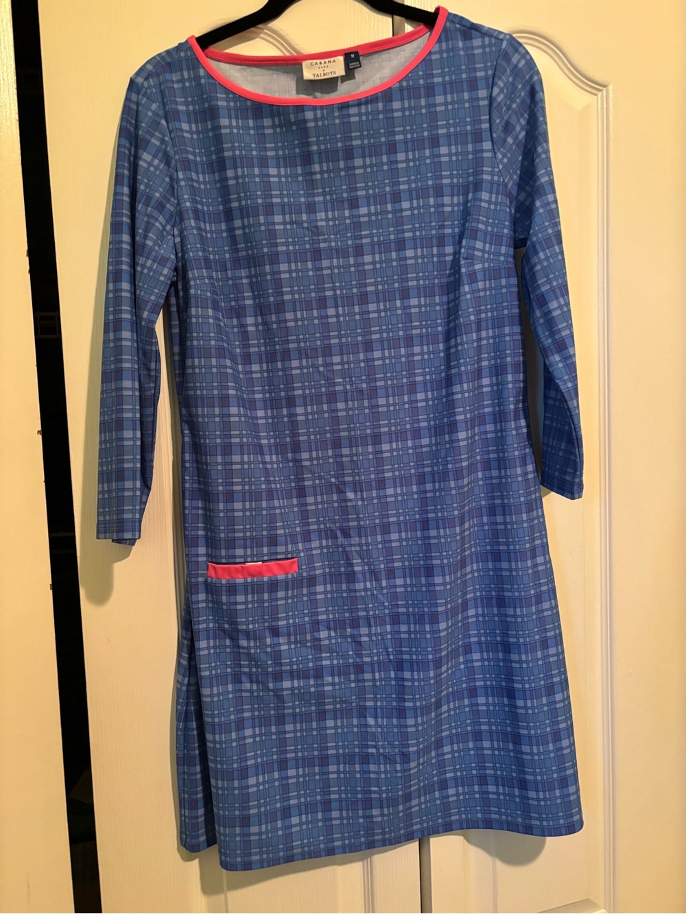 Cabana Life Blue Plaid Dress with Pink Trim